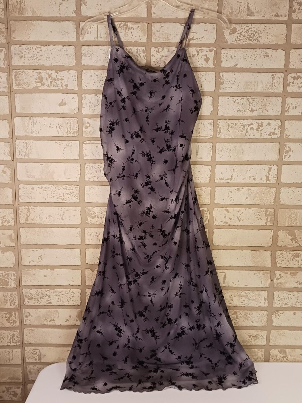 Wild Fable Womens Midi Slip Dress Size Large Gray Flocked Mesh Black Floral